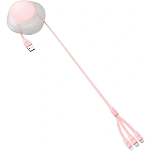Zwijany kabel USB 3w1 Baseus Let\'s go Little Reunion, Lightning / USB-C / micro USB, 3A, 0,85m (biało-różowy)